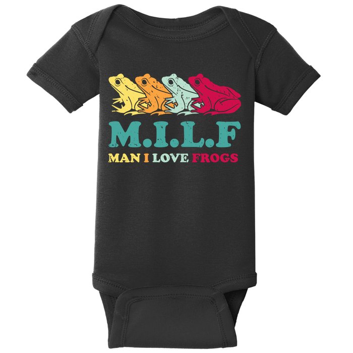 Milf Man I Love Frogs Retro Colorful Baby Bodysuit