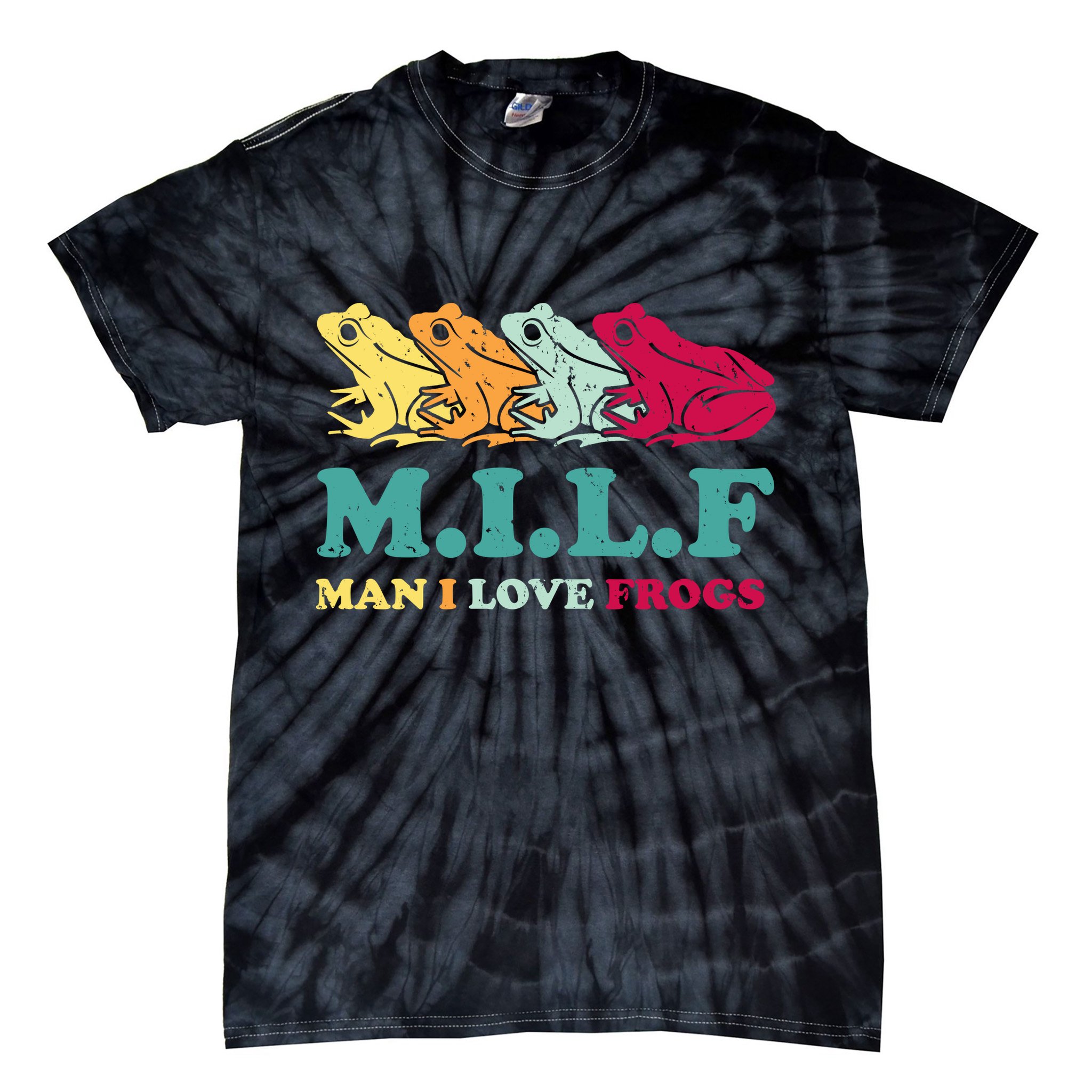 Milf Man I Love Frogs Retro Colorful Tie-Dye T-Shirt
