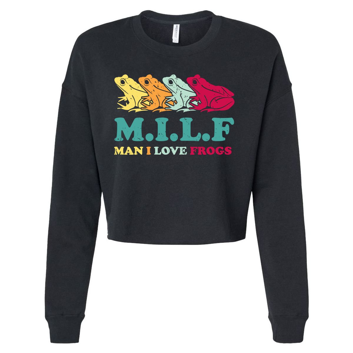 Milf Man I Love Frogs Retro Colorful Cropped Pullover Crew