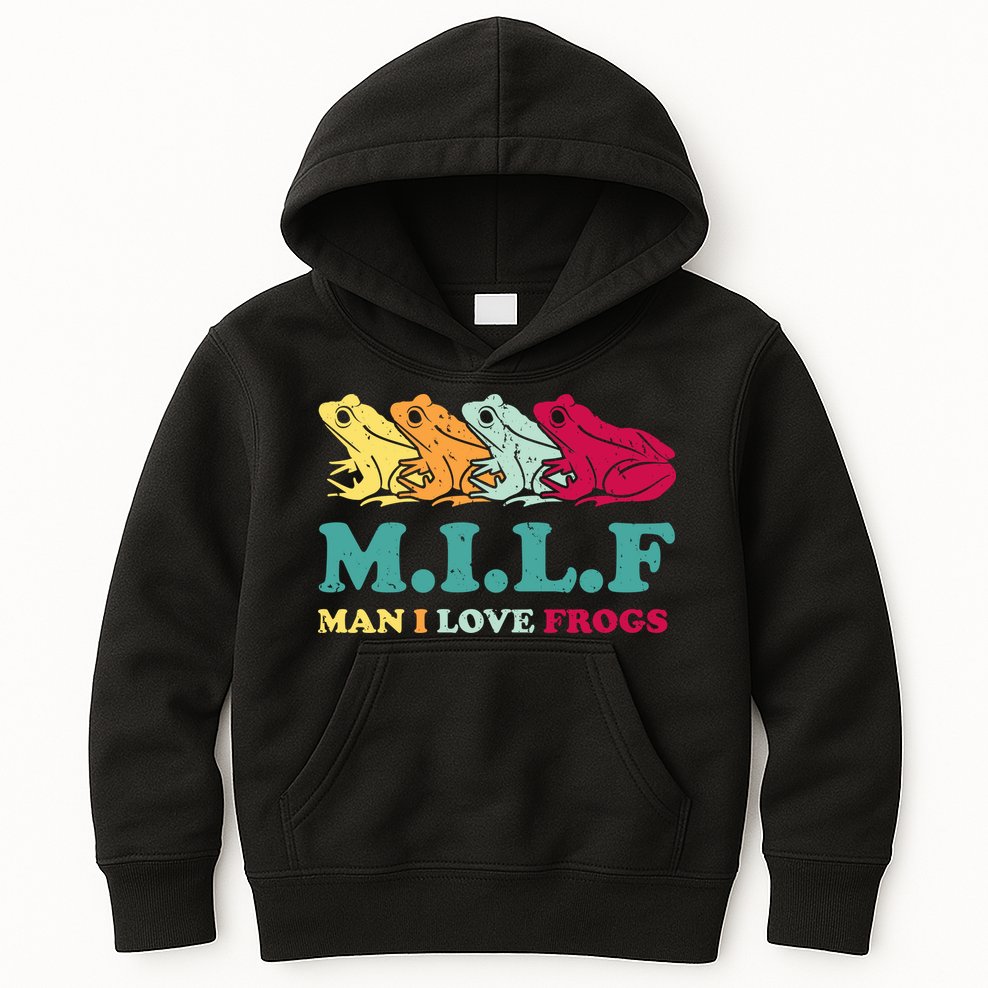 Milf Man I Love Frogs Retro Colorful Kids Hoodie