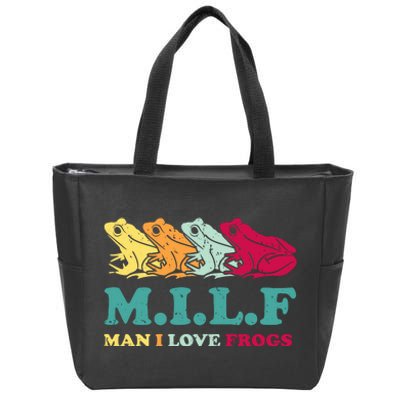 Milf Man I Love Frogs Retro Colorful Zip Tote Bag