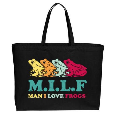 Milf Man I Love Frogs Retro Colorful Cotton Canvas Jumbo Tote