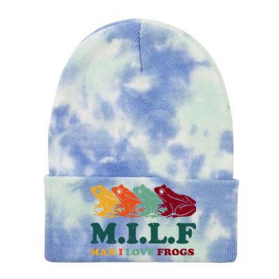 Milf Man I Love Frogs Retro Colorful Tie Dye 12in Knit Beanie