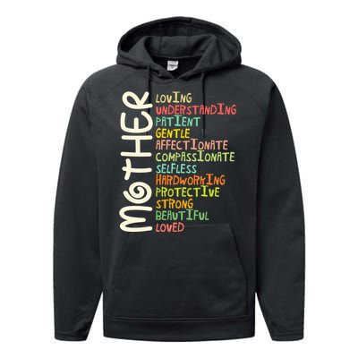 MOTHER Meaning I Love Mom Mothers Day Performance Fleece Hoodie