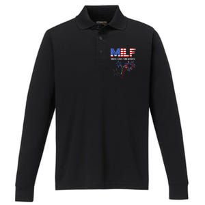 MILF Man I Love Fireworks Funny American Patriotic July 4th Performance Long Sleeve Polo