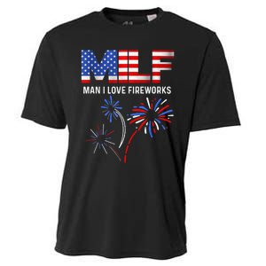 MILF Man I Love Fireworks Funny American Patriotic July 4th Cooling Performance Crew T-Shirt