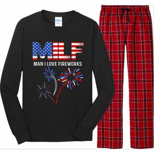 MILF Man I Love Fireworks Funny American Patriotic July 4th Long Sleeve Pajama Set