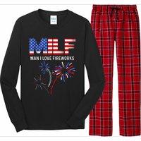 MILF Man I Love Fireworks Funny American Patriotic July 4th Long Sleeve Pajama Set