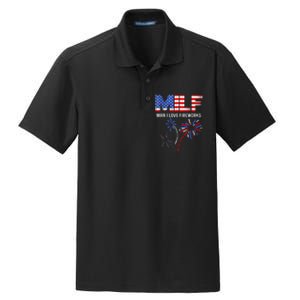 MILF Man I Love Fireworks Funny American Patriotic July 4th Dry Zone Grid Polo