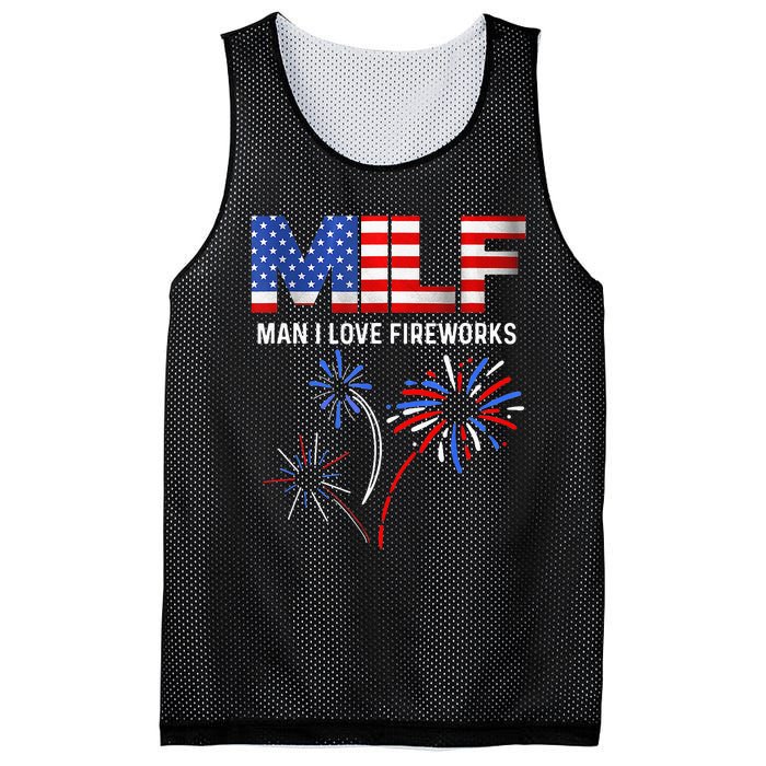 MILF Man I Love Fireworks Funny American Patriotic July 4th Mesh Reversible Basketball Jersey Tank