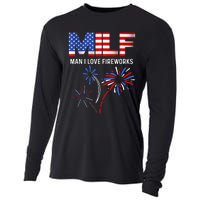 MILF Man I Love Fireworks Funny American Patriotic July 4th Cooling Performance Long Sleeve Crew