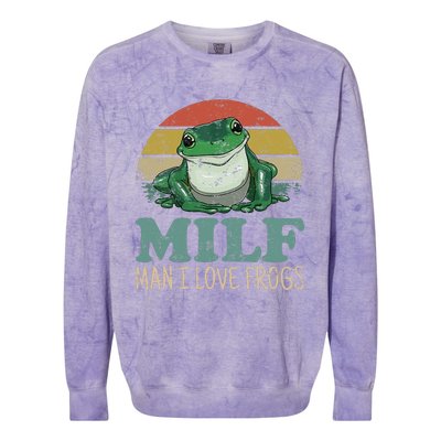 MILF Man I Love Frogs Funny Saying Frog Amphibian Lovers Colorblast Crewneck Sweatshirt