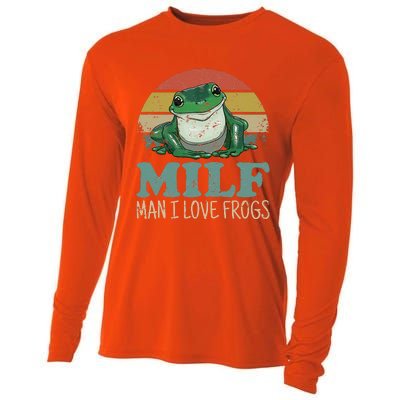 MILF Man I Love Frogs Funny Saying Frog Amphibian Lovers Cooling Performance Long Sleeve Crew