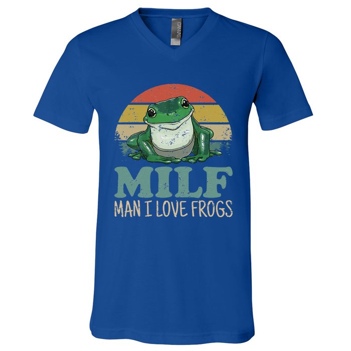 MILF Man I Love Frogs Funny Saying Frog Amphibian Lovers V-Neck T-Shirt