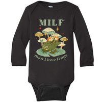 MILF Man I Love Frogs Vintage Retro Frog And Fungi Mushroom Baby Long Sleeve Bodysuit