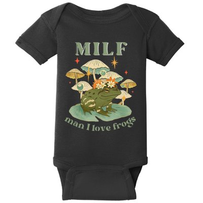 MILF Man I Love Frogs Vintage Retro Frog And Fungi Mushroom Baby Bodysuit