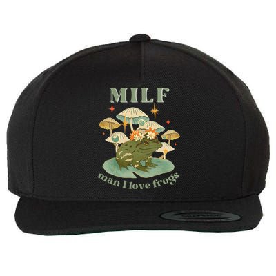 MILF Man I Love Frogs Vintage Retro Frog And Fungi Mushroom Wool Snapback Cap