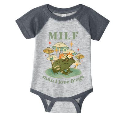 MILF Man I Love Frogs Vintage Retro Frog And Fungi Mushroom Infant Baby Jersey Bodysuit