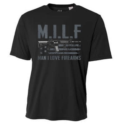 M.I.L.F Man I Love Firearms Funny Rifle Pro Gun Cooling Performance Crew T-Shirt