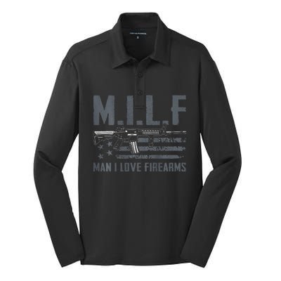 M.I.L.F Man I Love Firearms Funny Rifle Pro Gun Silk Touch Performance Long Sleeve Polo