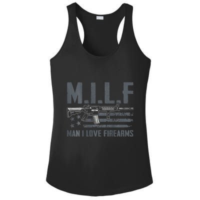 M.I.L.F Man I Love Firearms Funny Rifle Pro Gun Ladies PosiCharge Competitor Racerback Tank