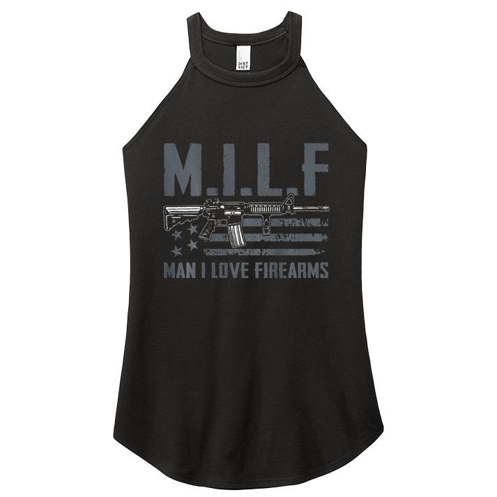 M.I.L.F Man I Love Firearms Funny Rifle Pro Gun Women's Perfect Tri Rocker Tank