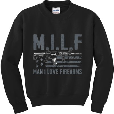 M.I.L.F Man I Love Firearms Funny Rifle Pro Gun Kids Sweatshirt