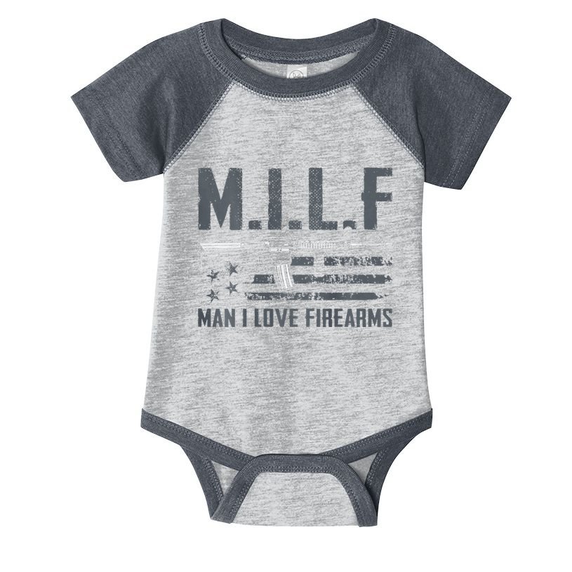 M.I.L.F Man I Love Firearms Funny Rifle Pro Gun Infant Baby Jersey Bodysuit