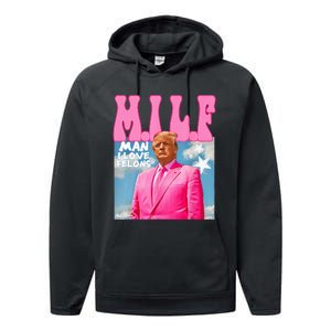 M.I.L.F Man I Love Felons Funny Trump Pink 2024 Election Performance Fleece Hoodie