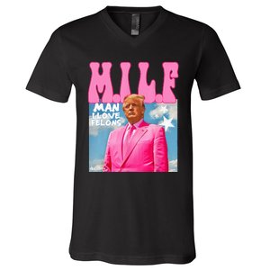 M.I.L.F Man I Love Felons Funny Trump Pink 2024 Election V-Neck T-Shirt