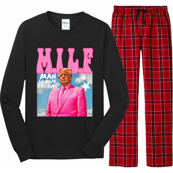 M.I.L.F Man I Love Felons Funny Trump Pink 2024 Election Long Sleeve Pajama Set