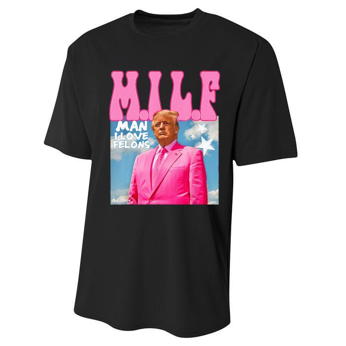 M.I.L.F Man I Love Felons Funny Trump Pink 2024 Election Performance Sprint T-Shirt