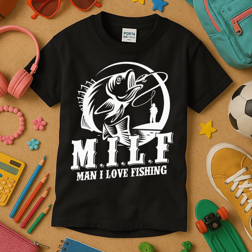 MILF Man I Love Fishing Funny Fisherman Fishing Gift Kids T-Shirt