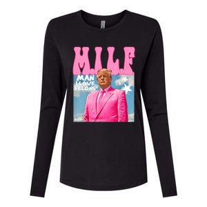 M.I.L.F Man I Love Felons Funny Trump Pink 2024 Election Womens Cotton Relaxed Long Sleeve T-Shirt