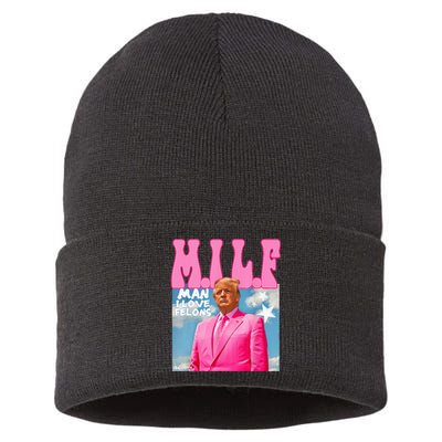 M.I.L.F Man I Love Felons Funny Trump 2024 Election Sustainable Knit Beanie