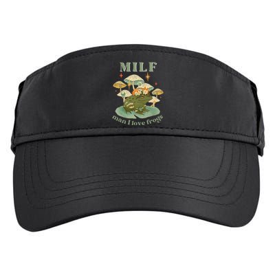 Milf Man I Love Frogs Vintage Retro Frog And Fungi Mushroom Adult Drive Performance Visor