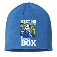 Meet Me In The Penalty Box Funny Ice Hockey Gift Sustainable Beanie