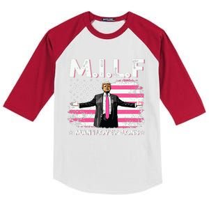 Milf Man I Love Felons American Flag Trump 2024 Kids Colorblock Raglan Jersey