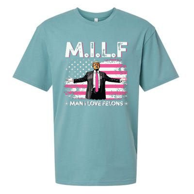 Milf Man I Love Felons American Flag Trump 2024 Sueded Cloud Jersey T-Shirt