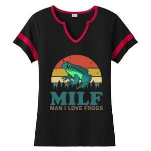 MILF Man I Love Frogs Funny Saying Frog Amphibian Lovers Ladies Halftime Notch Neck Tee