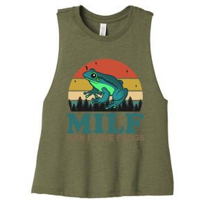 MILF Man I Love Frogs Funny Saying Frog Amphibian Lovers Women's Racerback Cropped Tank