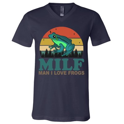 MILF Man I Love Frogs Funny Saying Frog Amphibian Lovers V-Neck T-Shirt