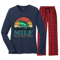 MILF Man I Love Frogs Funny Saying Frog Amphibian Lovers Women's Long Sleeve Flannel Pajama Set 