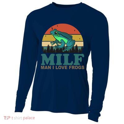 MILF Man I Love Frogs Funny Saying Frog Amphibian Lovers Cooling Performance Long Sleeve Crew
