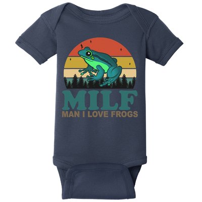 MILF Man I Love Frogs Funny Saying Frog Amphibian Lovers Baby Bodysuit