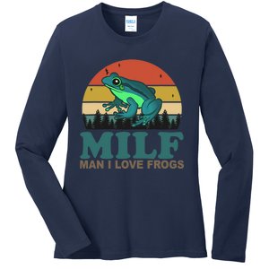 MILF Man I Love Frogs Funny Saying Frog Amphibian Lovers Ladies Long Sleeve Shirt