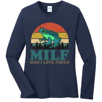 MILF Man I Love Frogs Funny Saying Frog Amphibian Lovers Ladies Long Sleeve Shirt