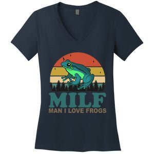 MILF Man I Love Frogs Funny Saying Frog Amphibian Lovers Women's V-Neck T-Shirt