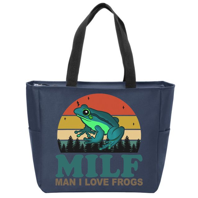 MILF Man I Love Frogs Funny Saying Frog Amphibian Lovers Zip Tote Bag