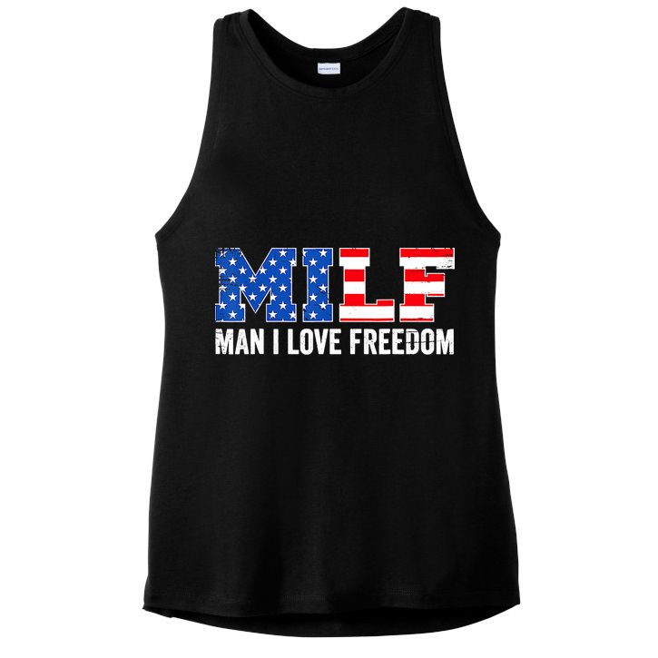 MILF Man I Love Freedom Funny Patriotic American 4th Of July Ladies PosiCharge Tri-Blend Wicking Tank